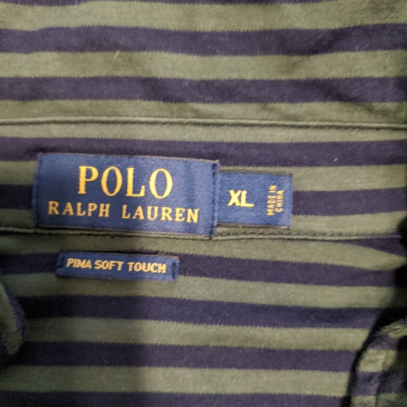 Polo olive green navy horizontal stripe size XL - Picture 3 of 5